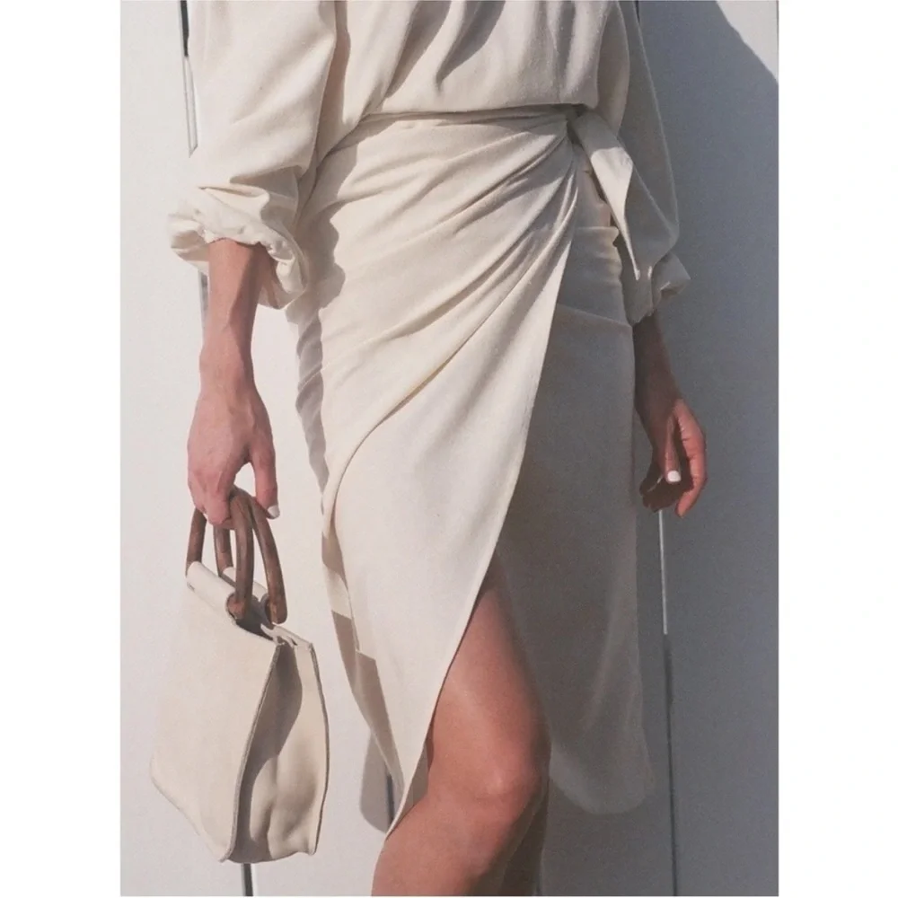 Na Nin raw silk, Tan Maxi Wrap Skirt - Picture 4 of 12